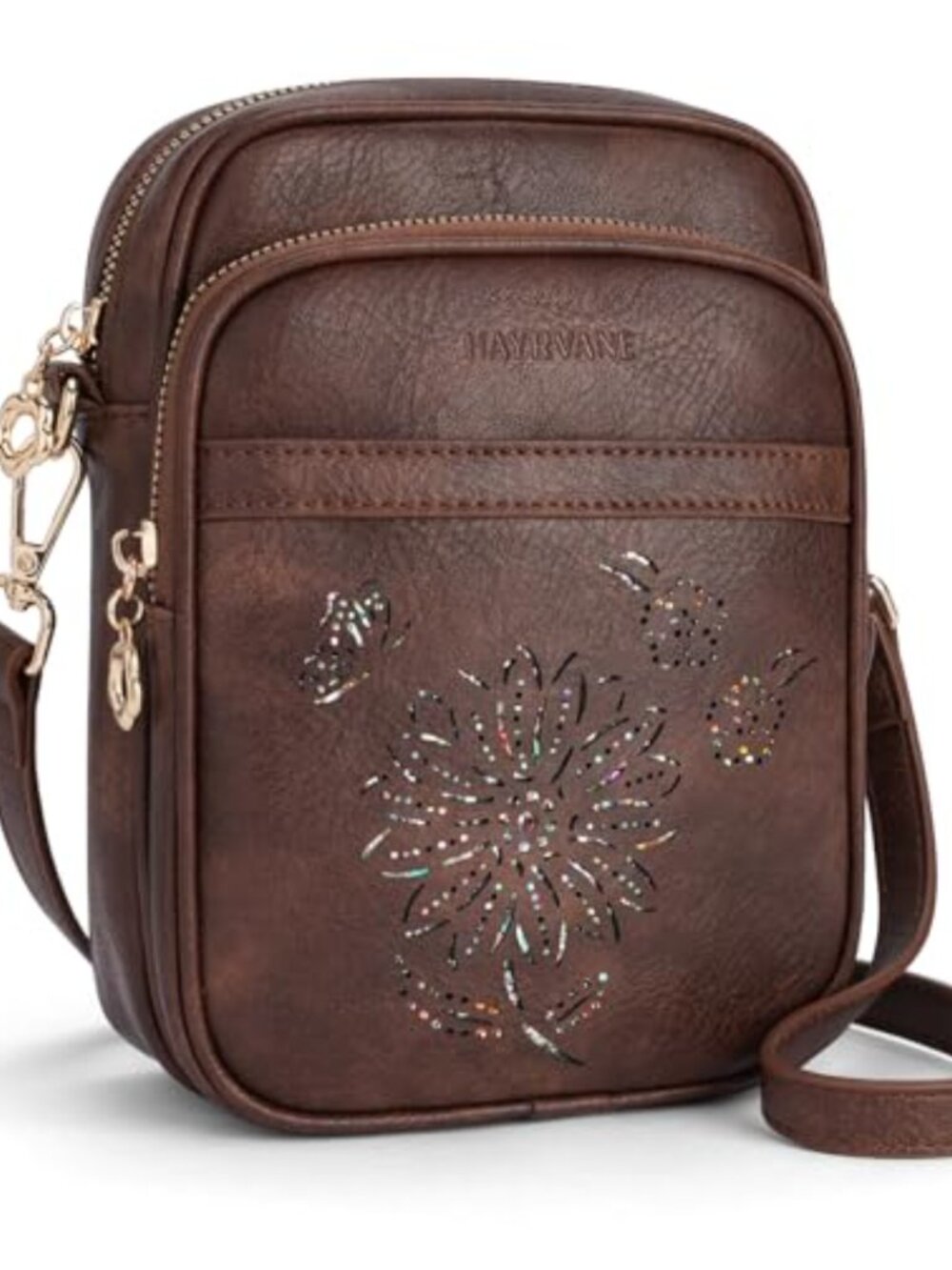 RFID Crossbody Bag Sunflower Cutout Adjustable Strap Triple Compartments